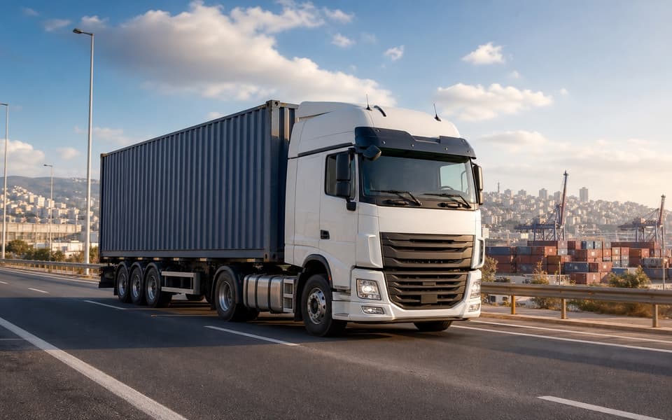 Container truck transporting cargo to its destination